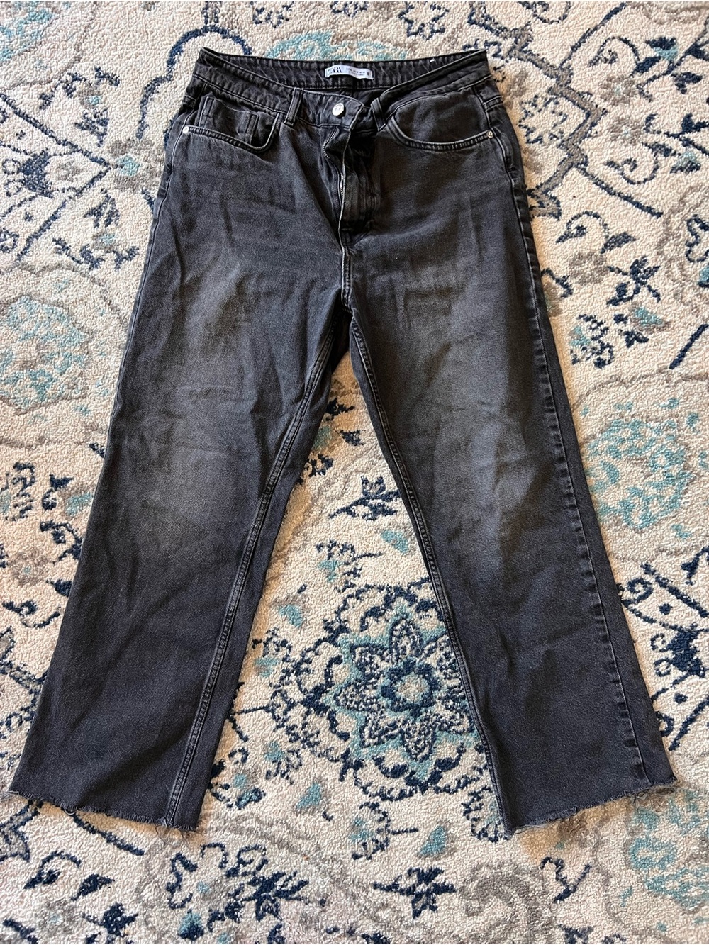 Zara Men's Washed Black Straight Jeans
